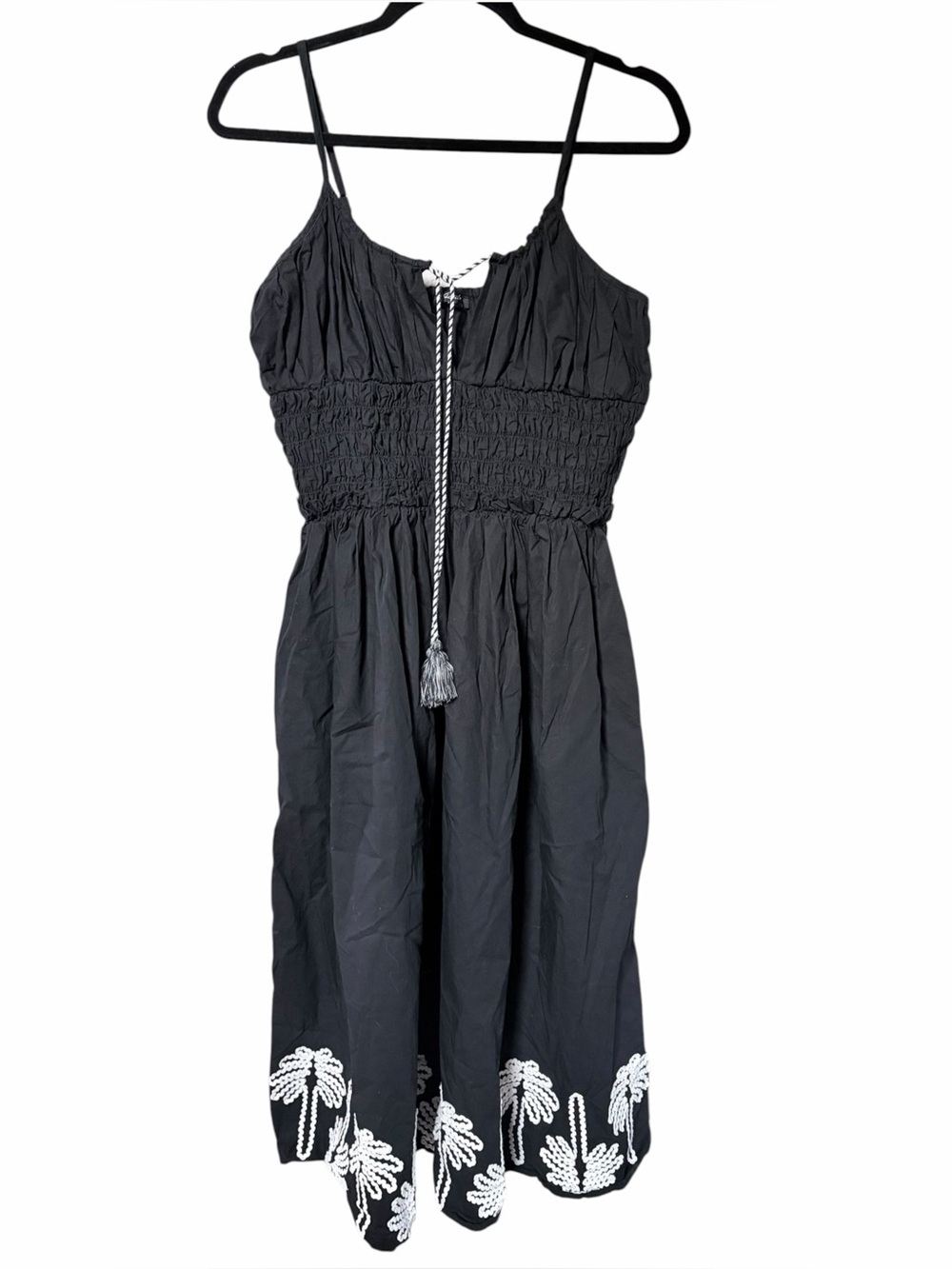 Rails Black Midi Dress with White Palm Embroidery and Adjustable Straps -Sz L